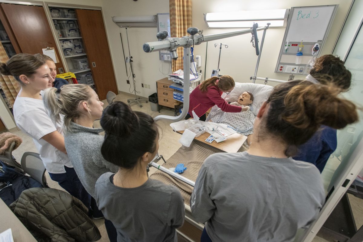 Students practice at Simulation lab. 